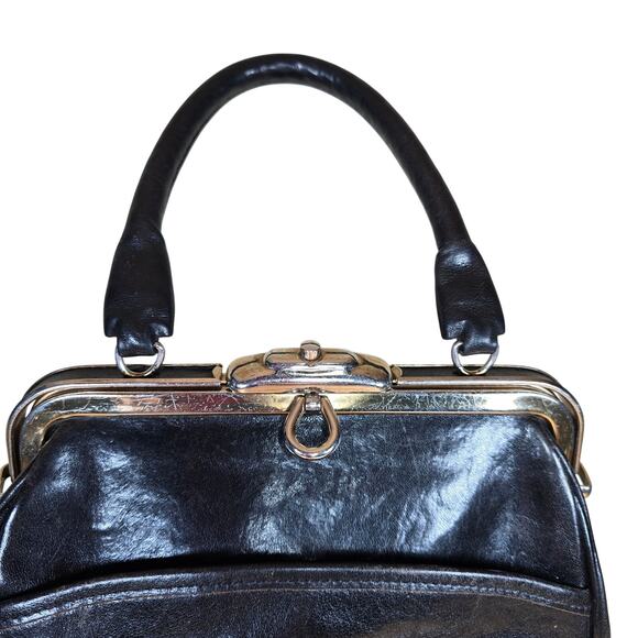 Vintage Oroton Australian Genuine Cowhide Leather Top Handle Bag Black Purse - Picture 3 of 14